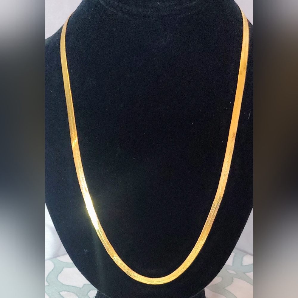 Vintage Napier Stamped Gold Tone Herringbone  Necklace